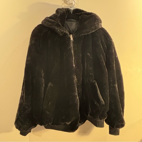 ZARA Sz M Reversible Hooded Jacket Shiny Side and Fuzzy Side Multiple Pockets - Picture 6 of 8